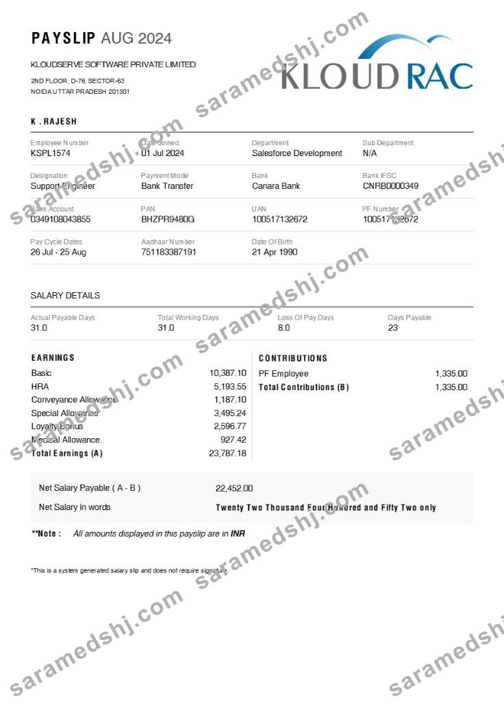 Kloudserve Software payslip template in Word and PDF formats.pdf, 1